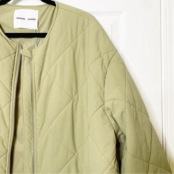 SAMSOE SAMSOE Nancy Quilted Collarless‎ Coat Covert Green Size XL - Picture 6 of 8